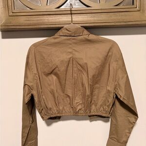 Love Notes Cropped Bomber Jacket in Tan